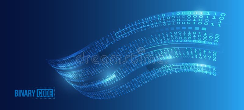 Binary code, artificial intelligence. Program code. Computer background of numbers. Flying data illustration. Analytics, sorting vector illustration