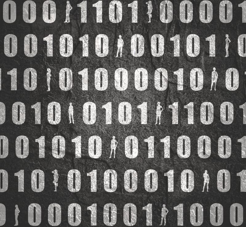 Binary code backdrop. Binary code background with silhouettes of women. Algorithm binary, data code, decryption and encoding, row matrix. Background algorithm binary programming code illustrations