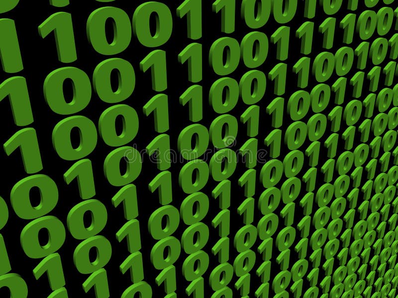 Binary code background. Abstract green binary code background illustration. Binary zero one code text illustrations