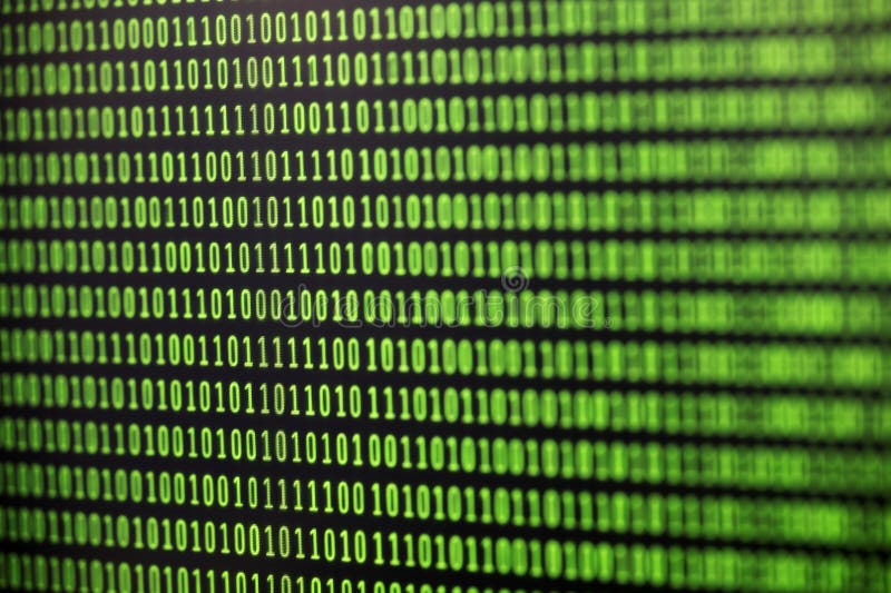 Binary code background on computer screen stock photo