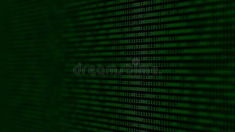 Binary code background with digits moving right on screen. Algorithm binary, data code, decryption and encoding. Deep of field effect. Seamless loop abstract background. Computer binary program code video