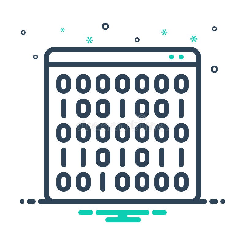 Black mix icon for Binary code, computer, science, technology, data and matrix. Binary code computer vectors