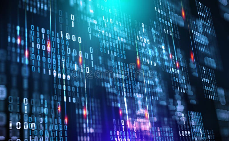 Binary code. Data cloud. Protection in the network. Digital data stream stock illustration