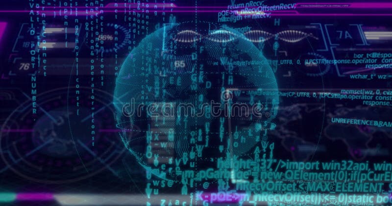 Binary code and data processing animation on digital globe over abstract background. Technology, network, cyber, futuristic, information, virtual. Binary coding data processing video