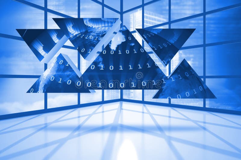 Binary code graphic on abstract screen in room royalty free illustration