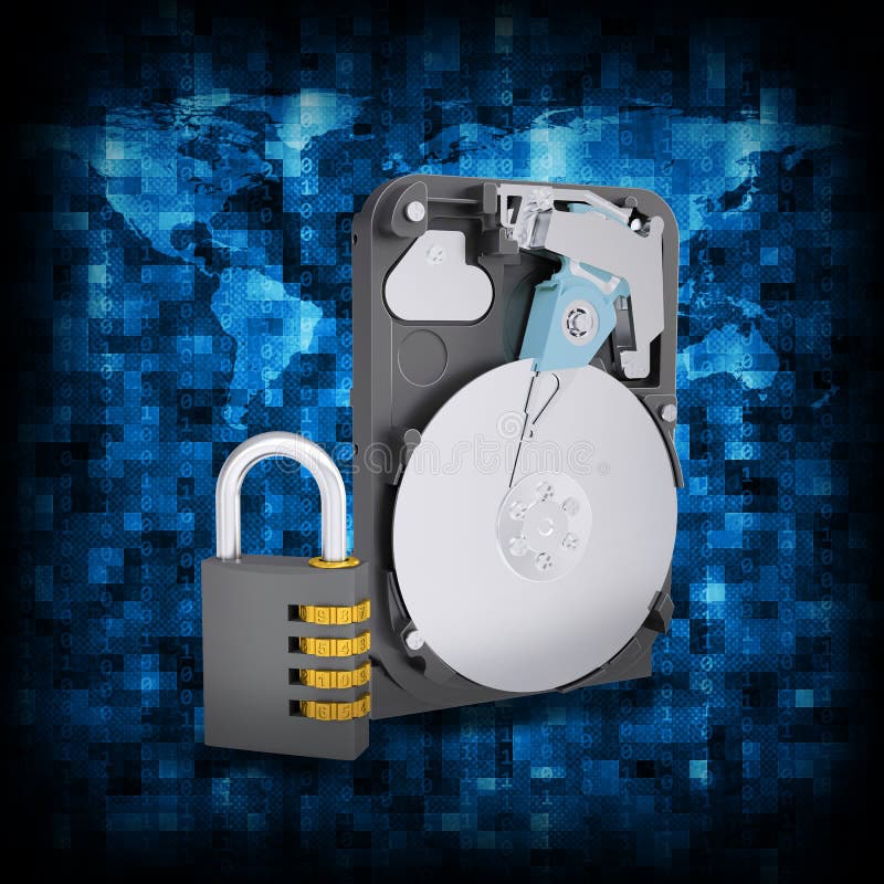 Binary code and HDD with combination lock royalty free illustration