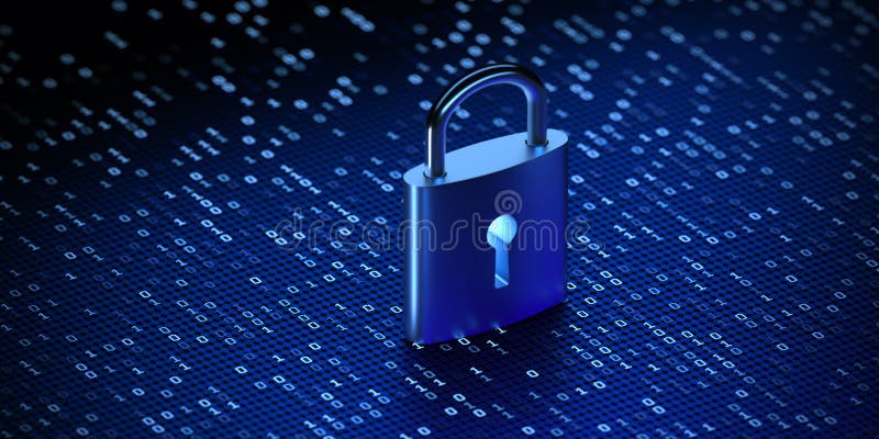 Binary code and lock on detail pixelated screen vector illustration
