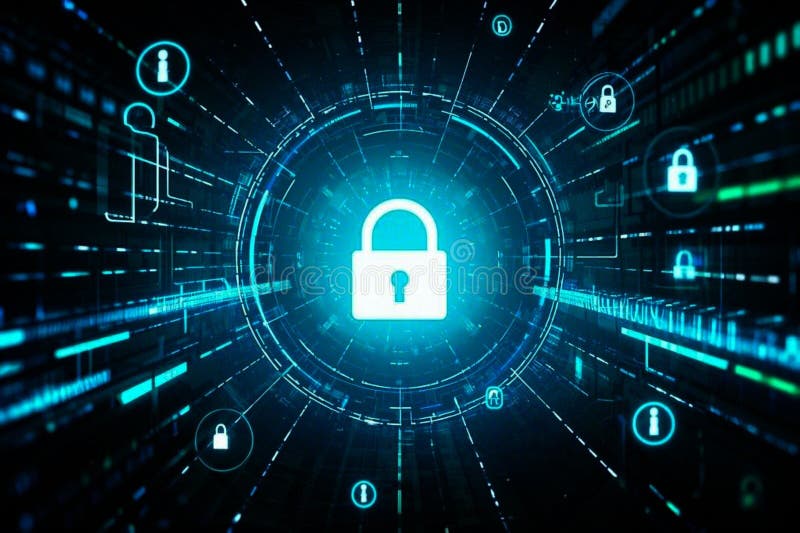 Binary code lock on digital background stock illustration