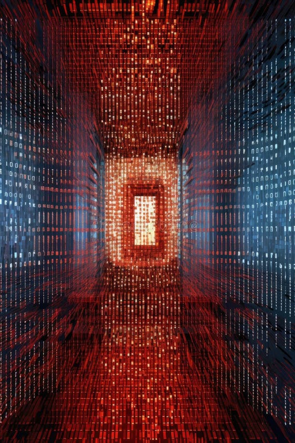 Binary code and lock symbol on a digital screen royalty free illustration