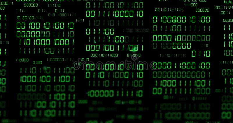 Binary code processing animation on black background technology digital programming data matrix futuristic binary code processing 皇族释放例证