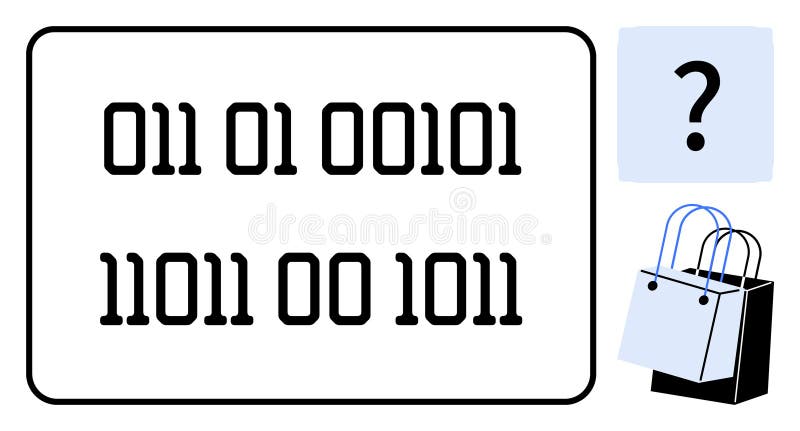 Binary Code Puzzle with Question Mark and Shopping Bags Concept stock illustration
