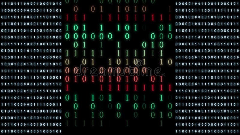 Binary code running on a computer display vector illustration