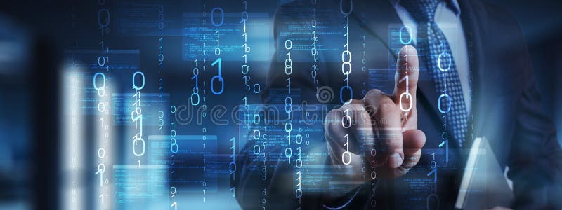 Binary Code and Software Programming Visualization with Interactive Digital Interface royalty free stock images