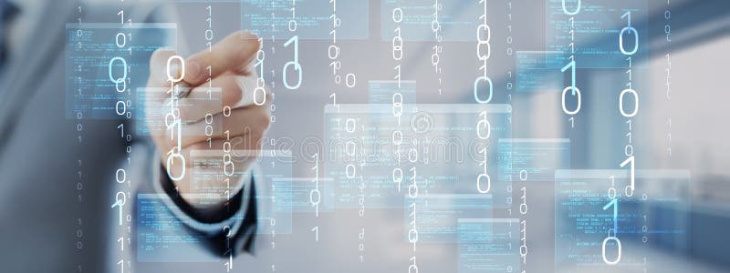 Binary Code and Software Programming Visualization with Interactive Digital Interface stock photos