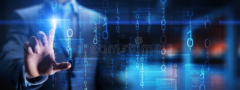 Binary Code and Software Programming Visualization with Interactive Digital Interface royalty free stock photos