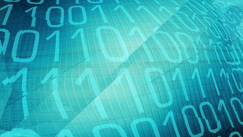 Binary code zeros ones and office building, cyber business concept royalty free illustration