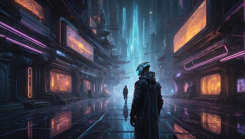 Binary Dreamscape: Masked Virtuoso\'s Neon Sonata. Generative AI vector illustration