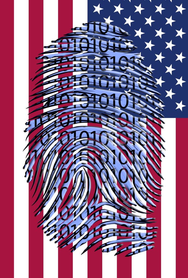 Binary finger print over US Flag stock illustration Binary finger print over US Flag stock illustration