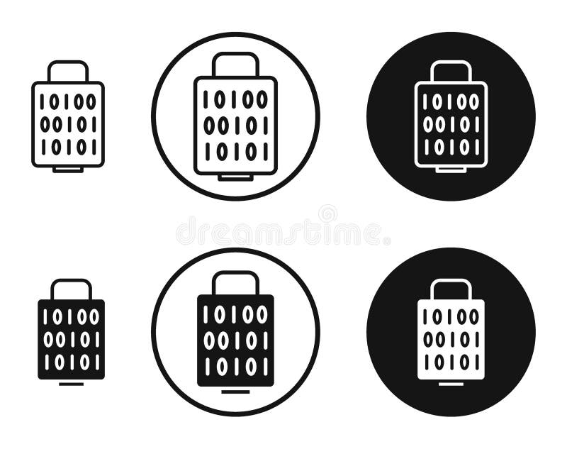 Binary Lock vector icon set in black and white outlines vector illustration