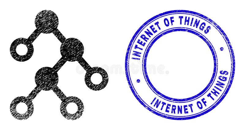 Textured Internet of Things Watermark and Grunge Textured Binary Nodes Icon stock illustration