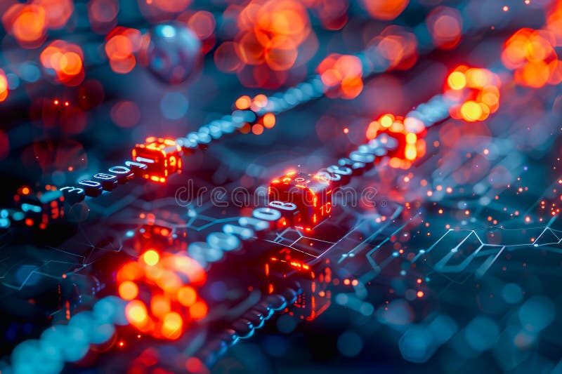 Binary numeric data transmission chain of nodes connected in a network form, p2p connection royalty free stock photography