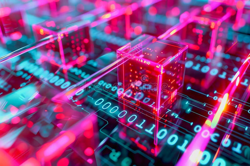 Binary numeric data transmission chain of nodes connected in a network form, p2p connection stock photos