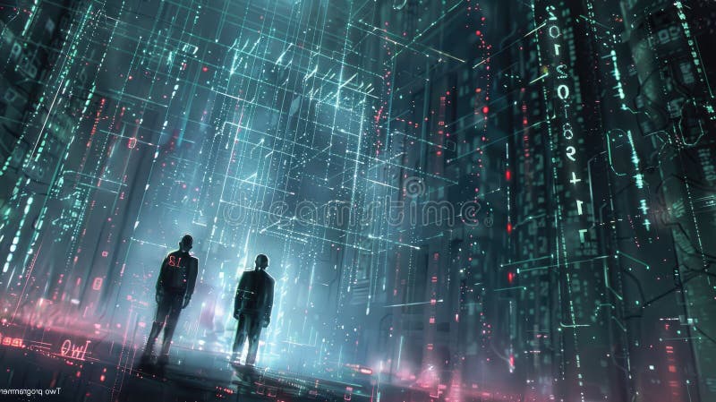 Binary rain A binary code is falling in a virtual space AIG535 royalty free stock photography