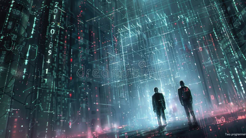 Binary rain A binary code is falling in a virtual space AIG535. Binary rain. A binary code is falling in a virtual space. AIG535 AI generated