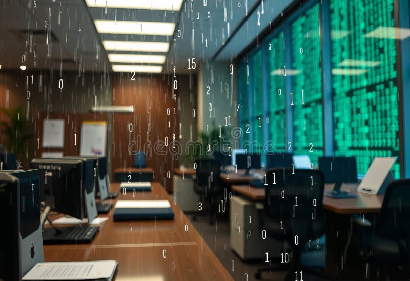 Binary Rain Instead of Matrix code binary numbers fall like rain stock image