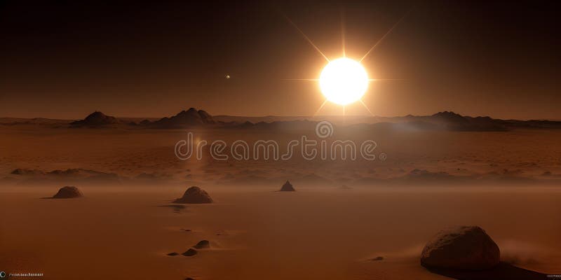 Binary star system over desert alien planet dual suns casting long sh - vector illustration.
