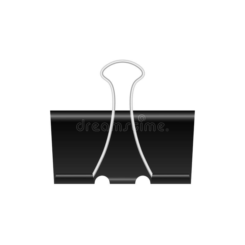Binder Clip Isolated on White Background. Black Metallic Paper Clip