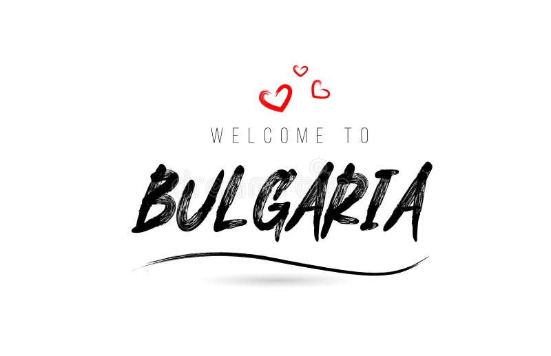 Bine ați venit în Bulgaria textul tipografic al țării cu dragoste roșie și nume negru stock illustration