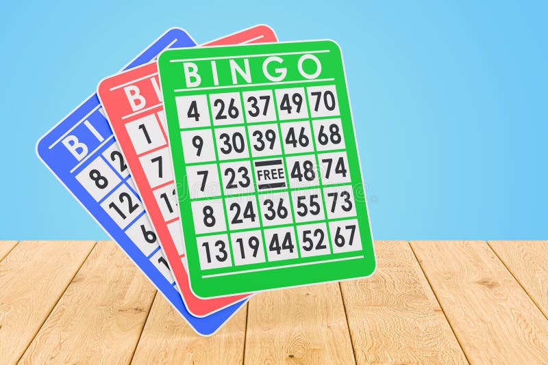 Bingo Cards on the Wooden Table, 3D Stock Illustration Illustration