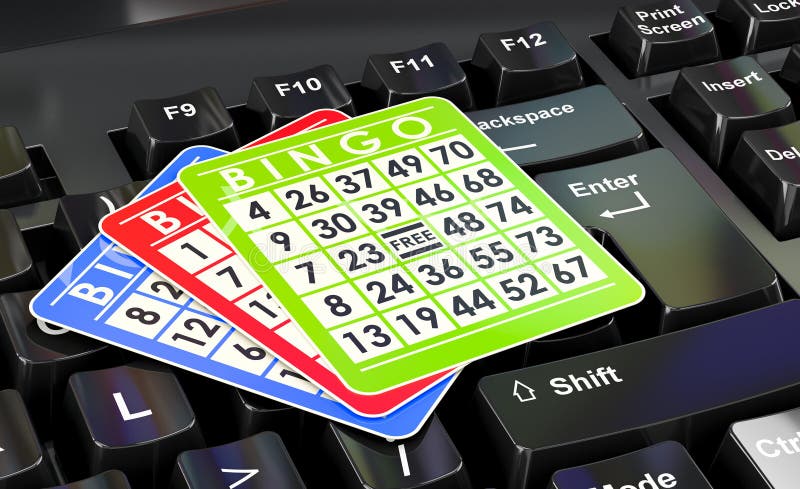 Bingokarten auf Computertastatur Konzept 3d Rendering stock abbildung