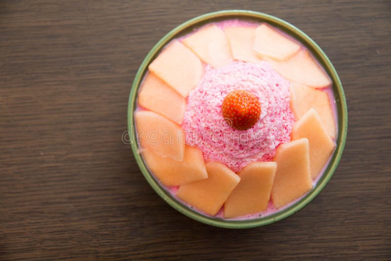 Bingsu with strawberry and melon royalty free stock images