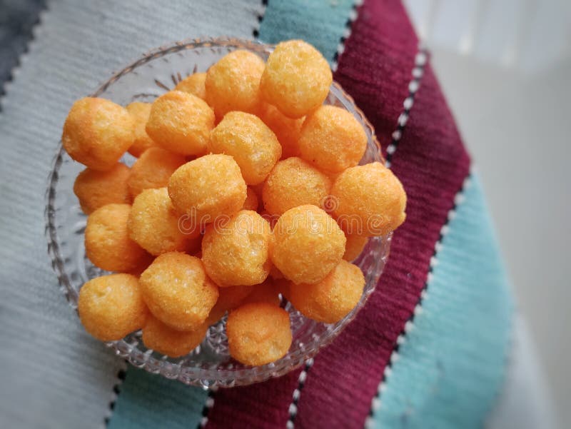 Cheese Puff Balls in Wooden Bowl on Light Background Stock Image - Image of  fried, cereal: 133510255