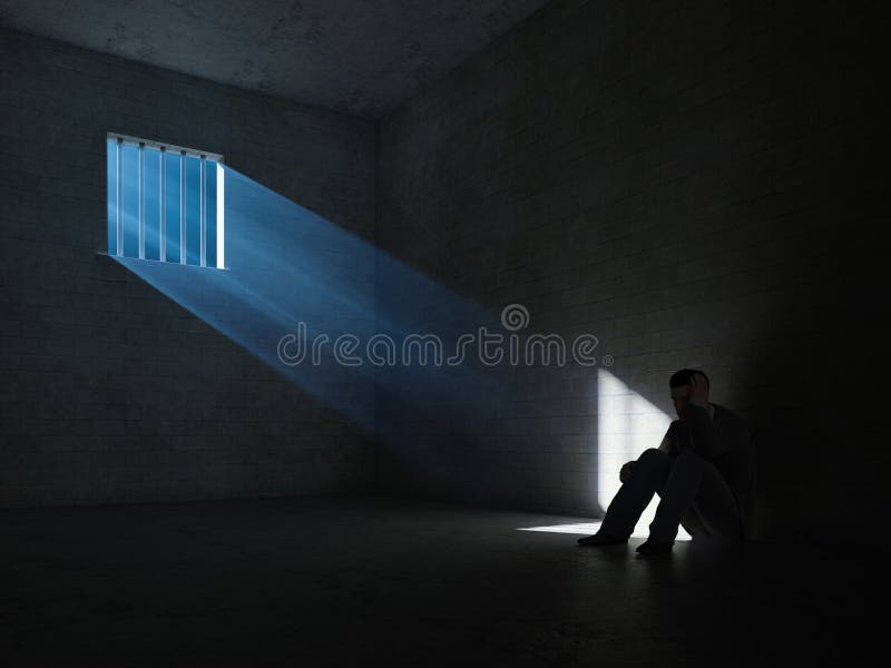 Binnen een donkere gevangeniscel