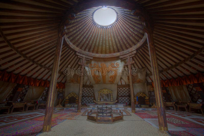 View of interior of the King's grand ger in Mongolia. View of interior of the King's grand ger in Mongolia