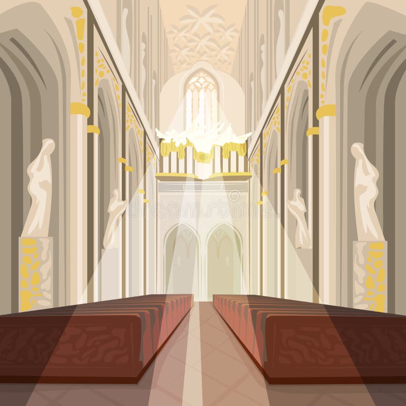 Binnenland van Kathedraalkerk of Katholieke Basiliek royalty-vrije illustratie Binnenland van Kathedraalkerk of Katholieke Basiliek royalty-vrije illustratie