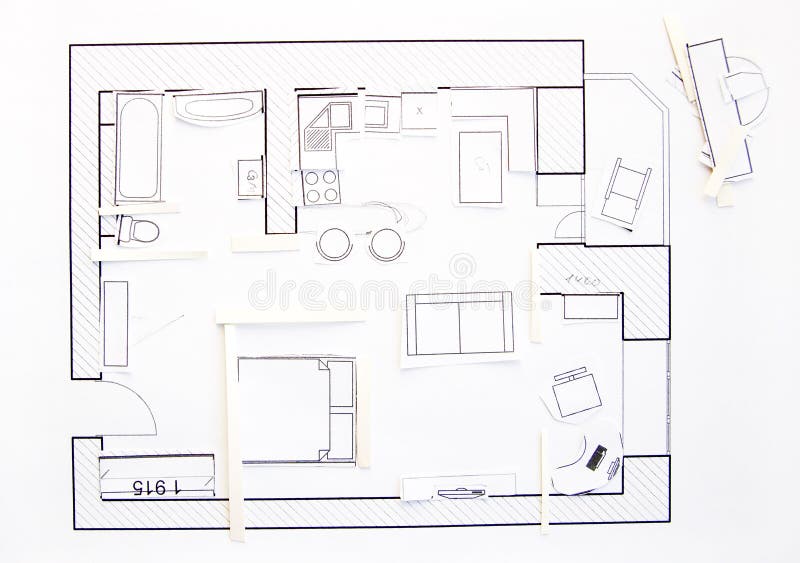 Interior design apartments - top view. Paper model. Interior design apartments - top view. Paper model