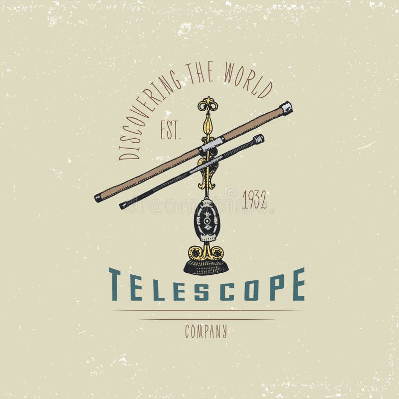 Binocular logo emblem or label astronomical instruments, telescopes oculars and binoculars, quadrant, sextant engraved vector illustration