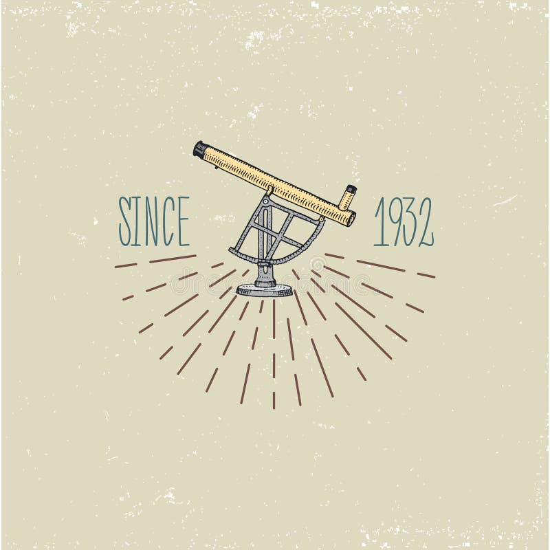 Binocular logo emblem or label astronomical instruments, telescopes oculars and binoculars, quadrant, sextant engraved vector illustration