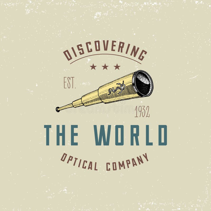 Binocular logo emblem or label astronomical instruments, telescopes oculars and binoculars, quadrant, sextant engraved vector illustration
