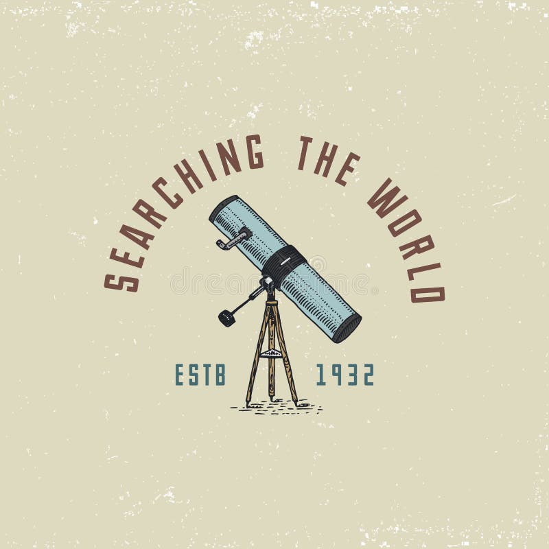 Binocular logo emblem or label astronomical instruments, telescopes oculars and binoculars, quadrant, sextant engraved royalty free illustration