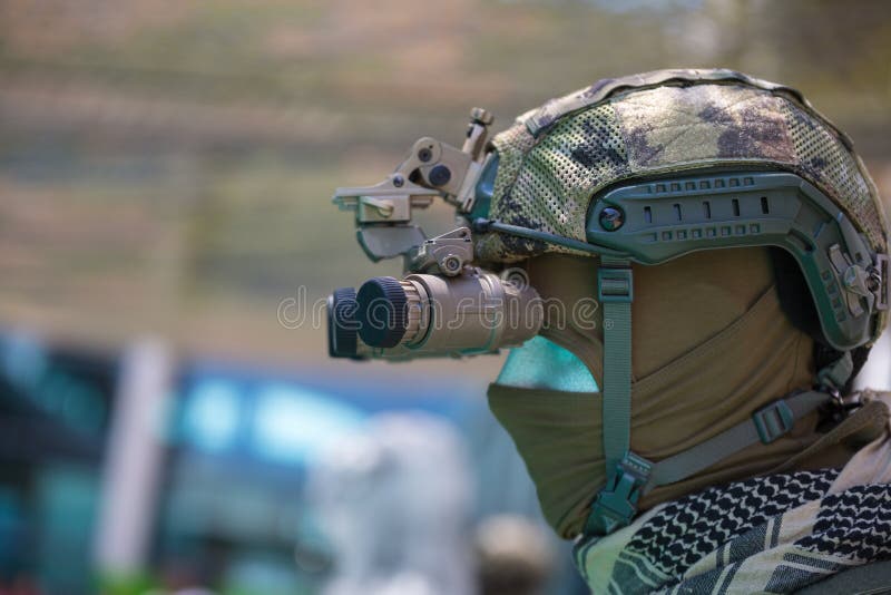 Binocular Night Vision Device on Military Helmet