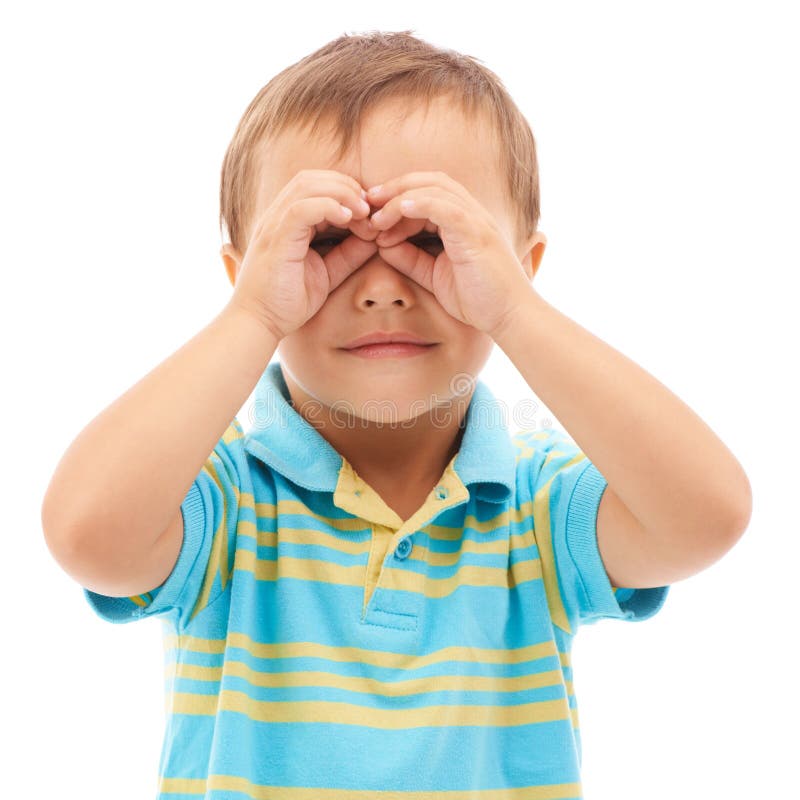 Binoculars, Hands and Portrait of Kid Search, Find or Inspection in ...