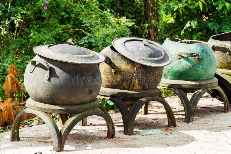 Recycling Bins Made From Old Tires. Stock Image Image of bins, three