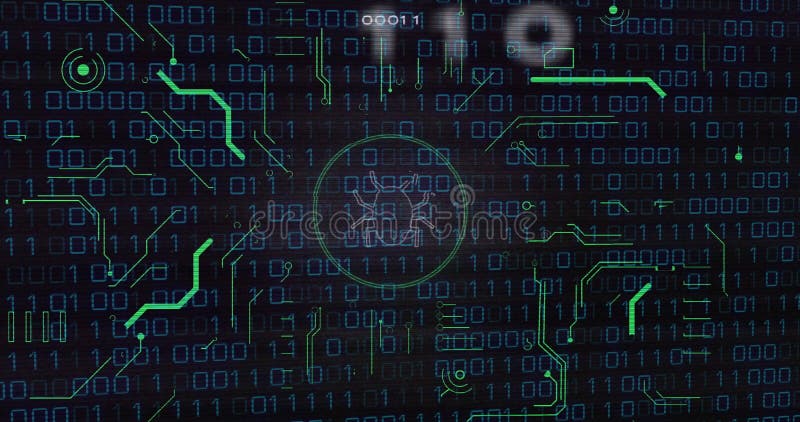 Binär kod och felikon cybersäkerhetsidentifieringsavbildning stock illustrationer