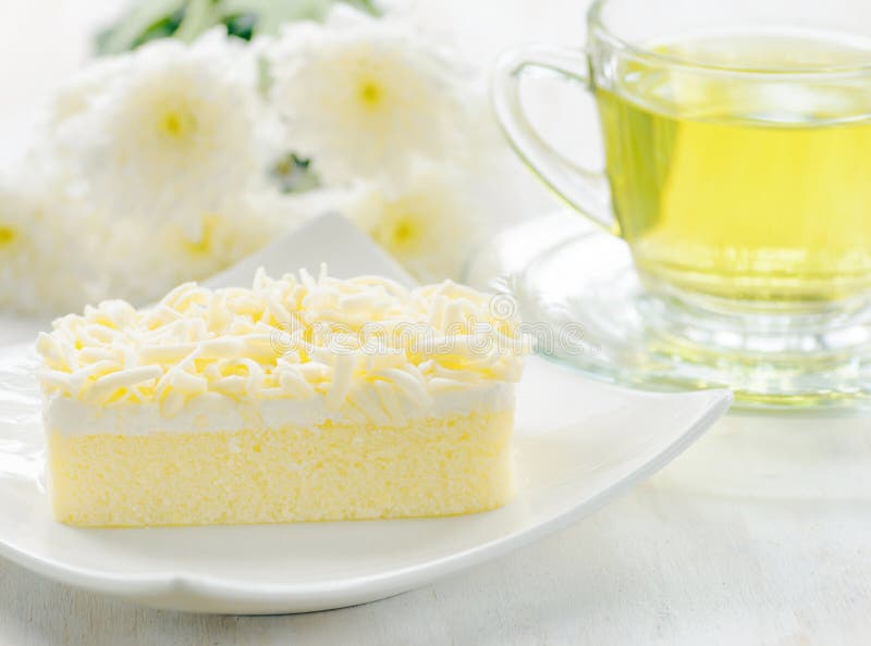 Cup of Herbal Tea and Fresh Cake Stock Photo Image of birthday