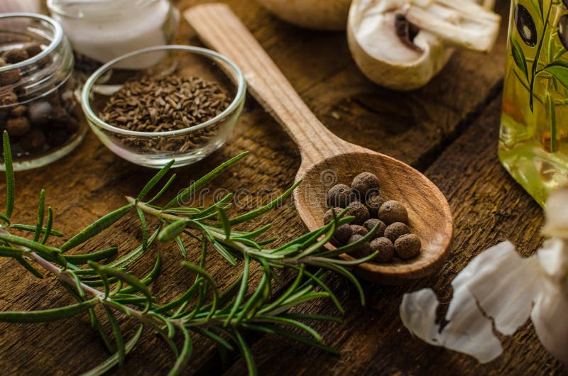 Bio garlic, spices and wild mushrooms from the home garden